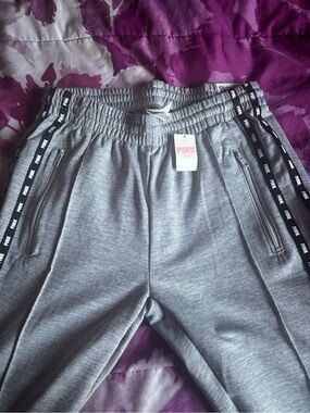 PINK Victoria's Secret Gray Logo-Trim Zip Joggers